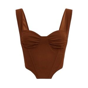 Brown Small Ruched Bust Hanky Hem Wide Strap Top